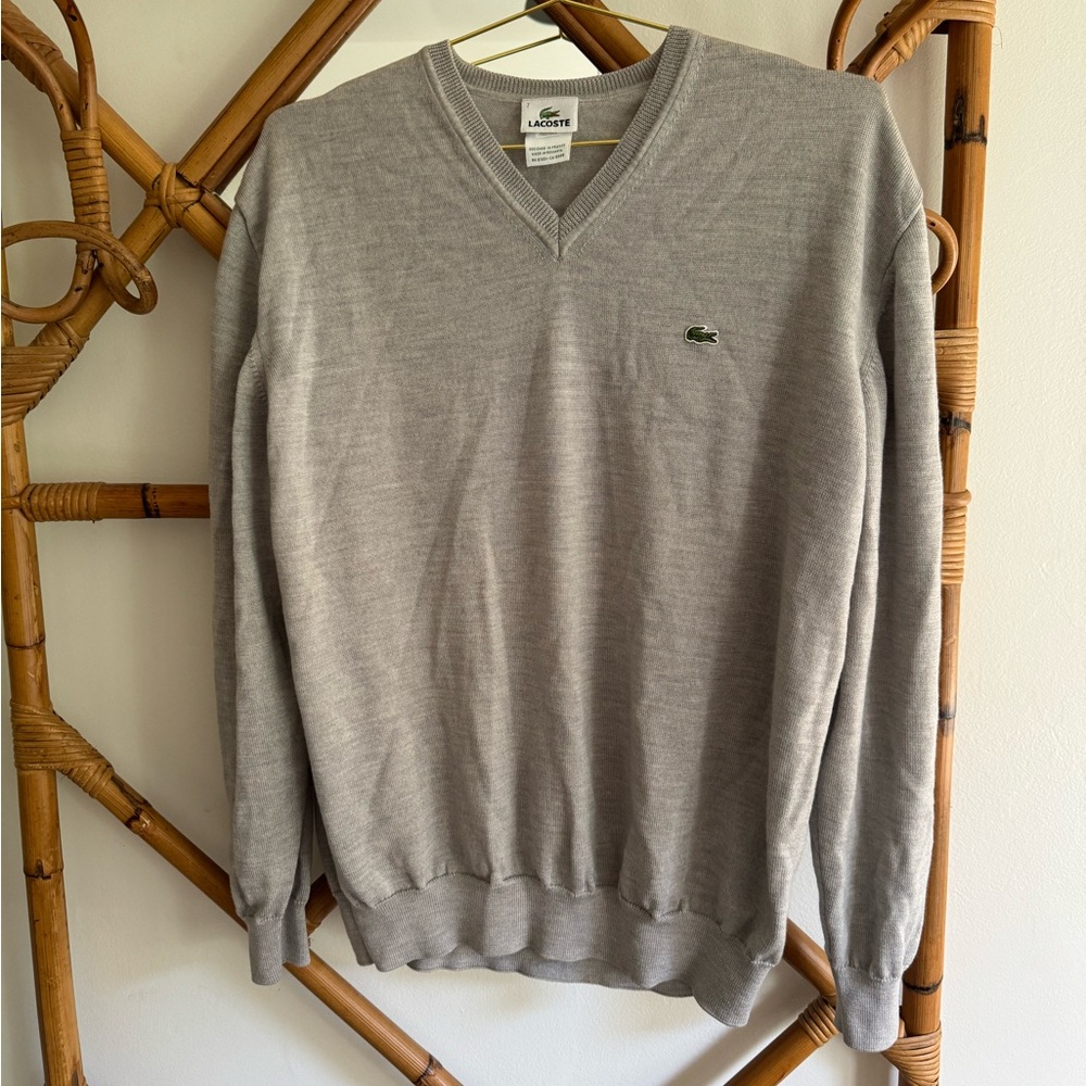 Lacoste Men's Light Gray V-Neck Sweater